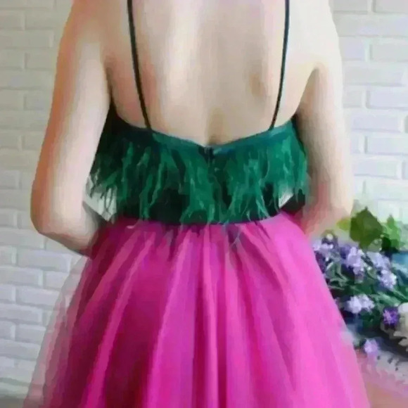 Teuta Matoshi Fuchsia Feather Gown Prom Pageant WBFF FMG - Picture 3 of 4